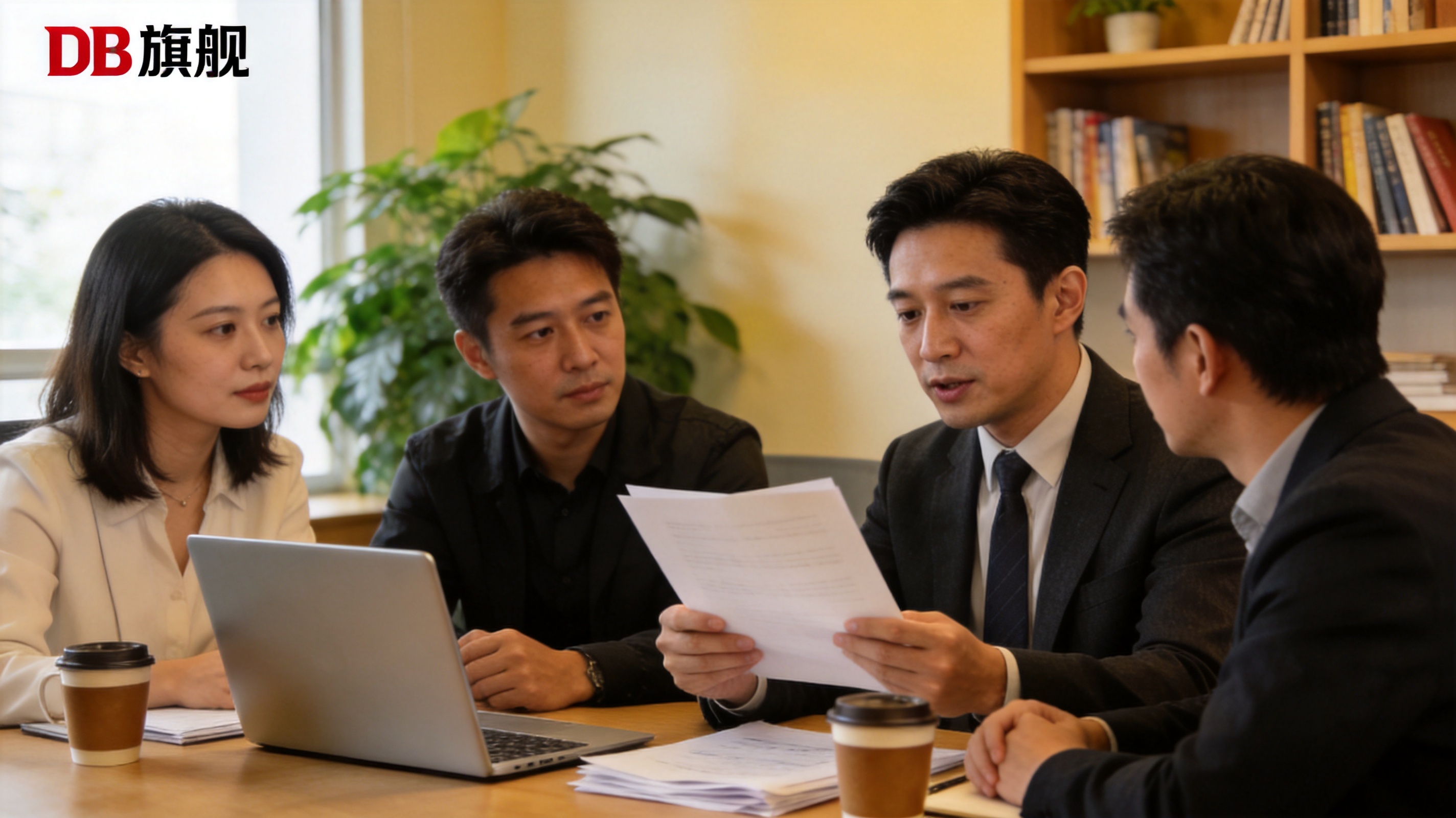 DB旗舰团队与客户进行商务洽谈，体现专业服务能力